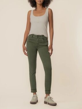 KUT from the Kloth Amy Crop Jeans Size 2 Olive Lyocell Straight Leg